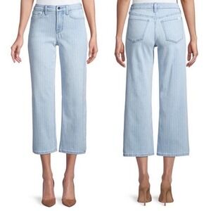 JEN7 by 7FAM Cropped Wide Leg Jeans Blue Pinstripe Stretch Denim Size 16